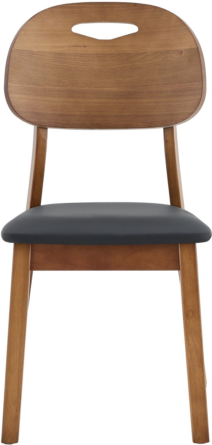 SONNENH Eetkamerstoelen set van 2 - Zwarte PU-zitting - Walnootkleurig rubberhout - Ovale rug met draagopening Zwart met walnootkleurig hout