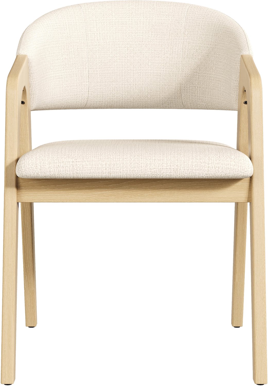 SONNENH Eetkamerstoelen set van 6 - Naturel rubberhout - Beige linnenbekleding - Armleuningen - Gepolsterde zitting Naturel hout met beige bekleding