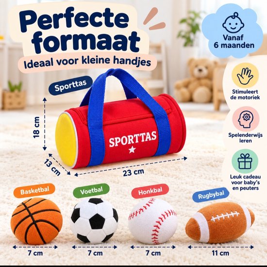 Mini Baby Speelgoed - Sporttas met 4 Zachte Sportballen – Mijn Eerste Sporttas – Motoriek – Speelgoed - Motoriek - Vanaf 6 Maanden - Speelgoed Jongen 1 Jaar van Baby Sonrisa — afbeelding 3