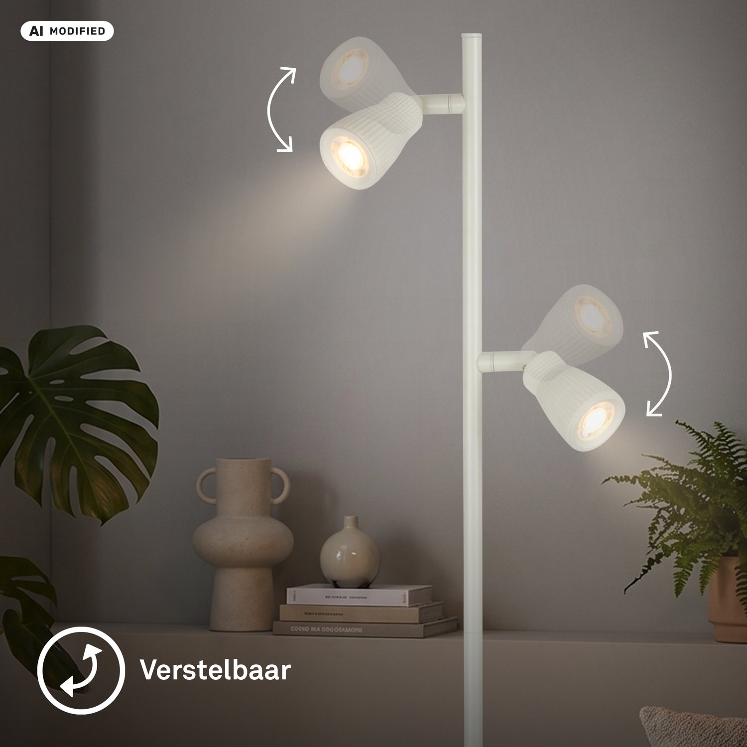 BRILONER Riff - Vloerlamp - staande lamp woonkamer - staanlamp draaibar - incl. warm wit licht - h.: 141.5 cm - oudwit