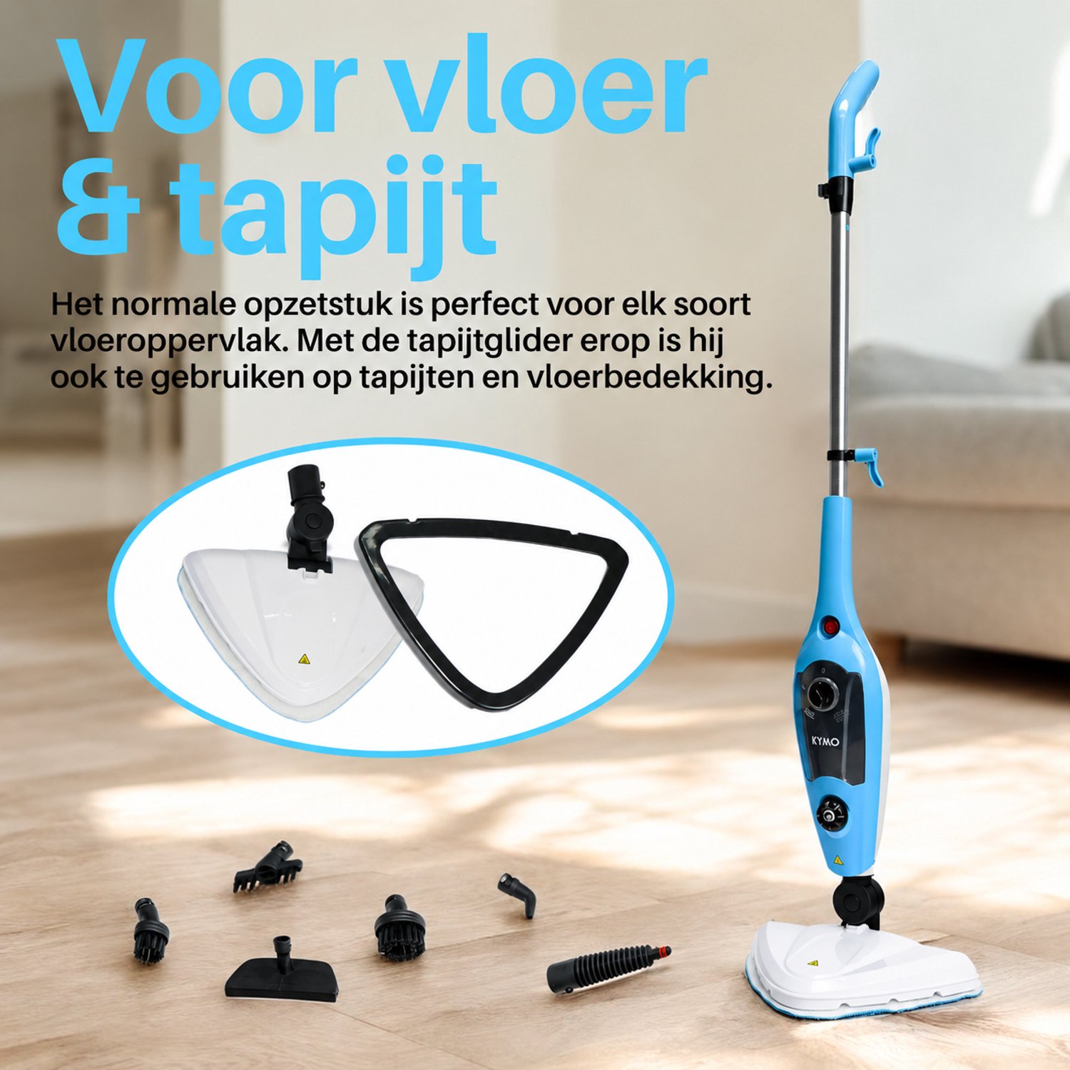 Kymo 9 in 1 Stoomreiniger en Handstomer - Stoommop - Stoomreiniger vloer - 2 microvezeldoeken - Handstoomreiniger - Stoomdweil - Vloerreiniger - Elektrische Dweil - Stoomapparaat Kleding - Vlekkenreiniger - Tapijtreiniger - Stoomreiniger Badkamer – foto 7