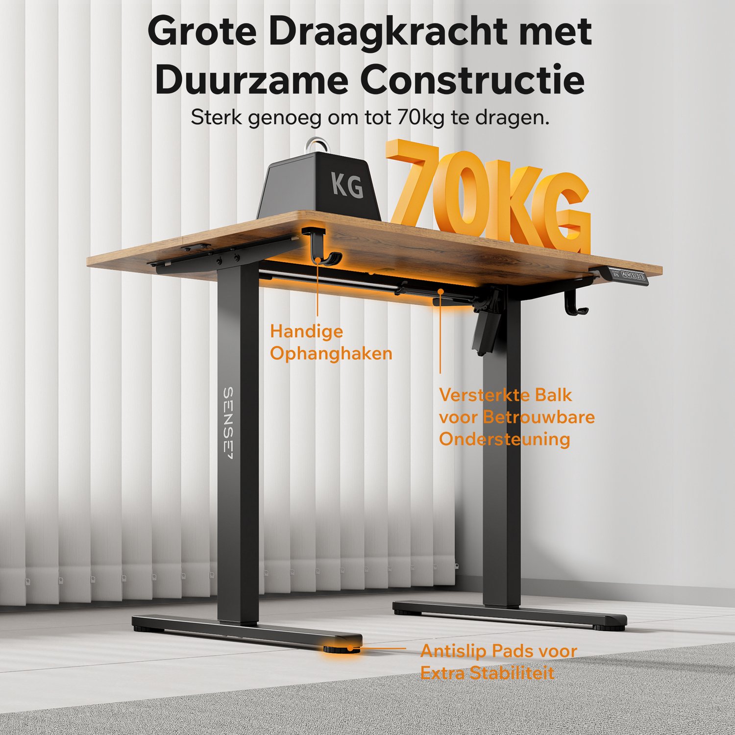 SENSE7 NOJO LIGHT - Elektrisch Verstelbaar Bureau - 100x60 cm - Geheugenfunctie - Zit Sta Bureau - Computertafel - Donkerbruin thumbnail 3
