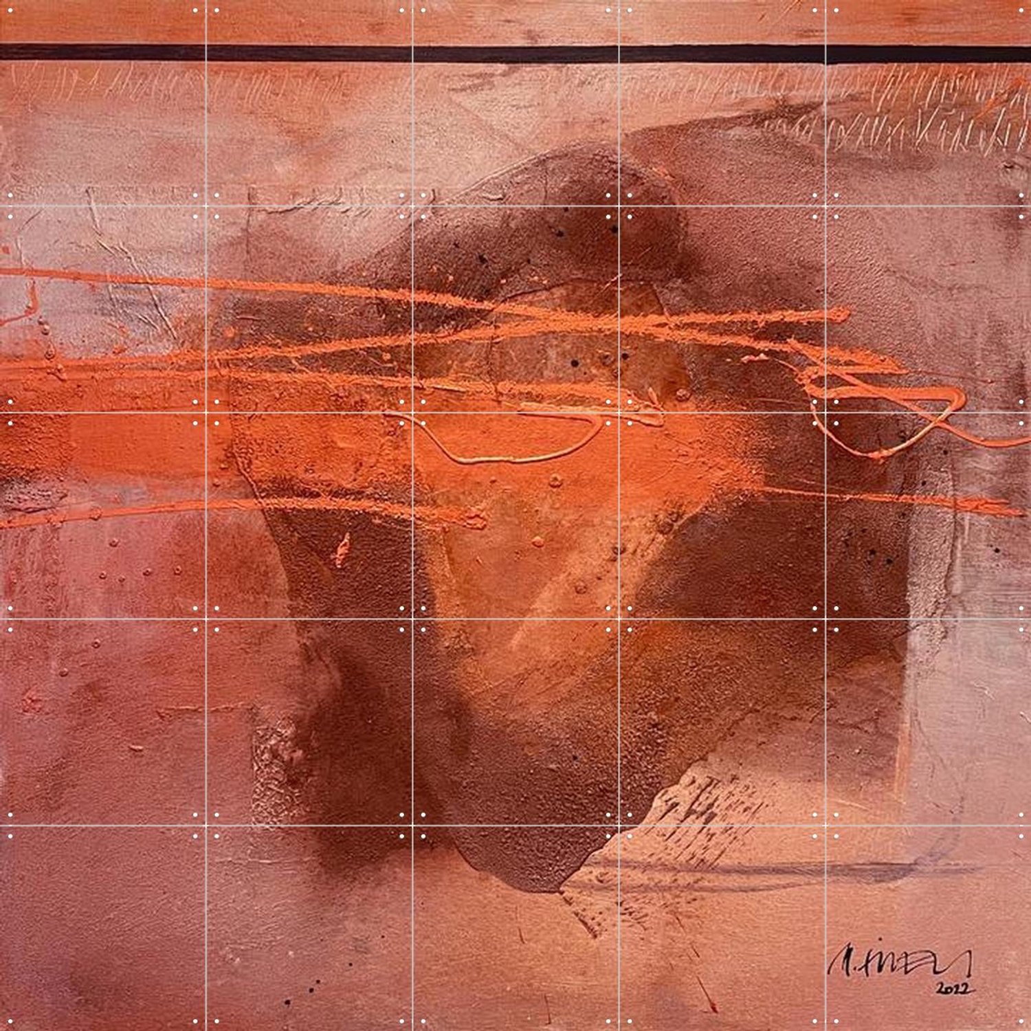 IXXI New Orientation, SüessART - 100 x 100 cm - Grote wanddecoratie en posters - Abstract, Kwaststreken, Studeerkamer, Woonkamer Bruin / Oranje