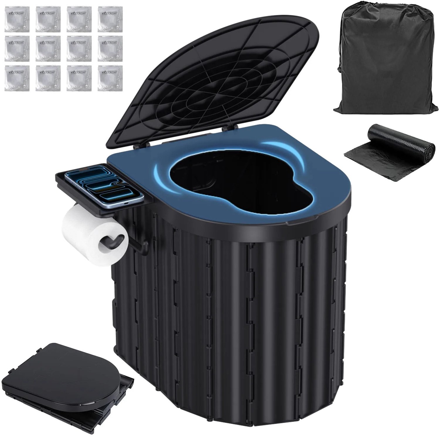 Heidat draagbaar toilet - Opvouwbaar Camping toilet - Zeer stevig en stabiel - Auto reistoilet - Noodtoilet - Zwart