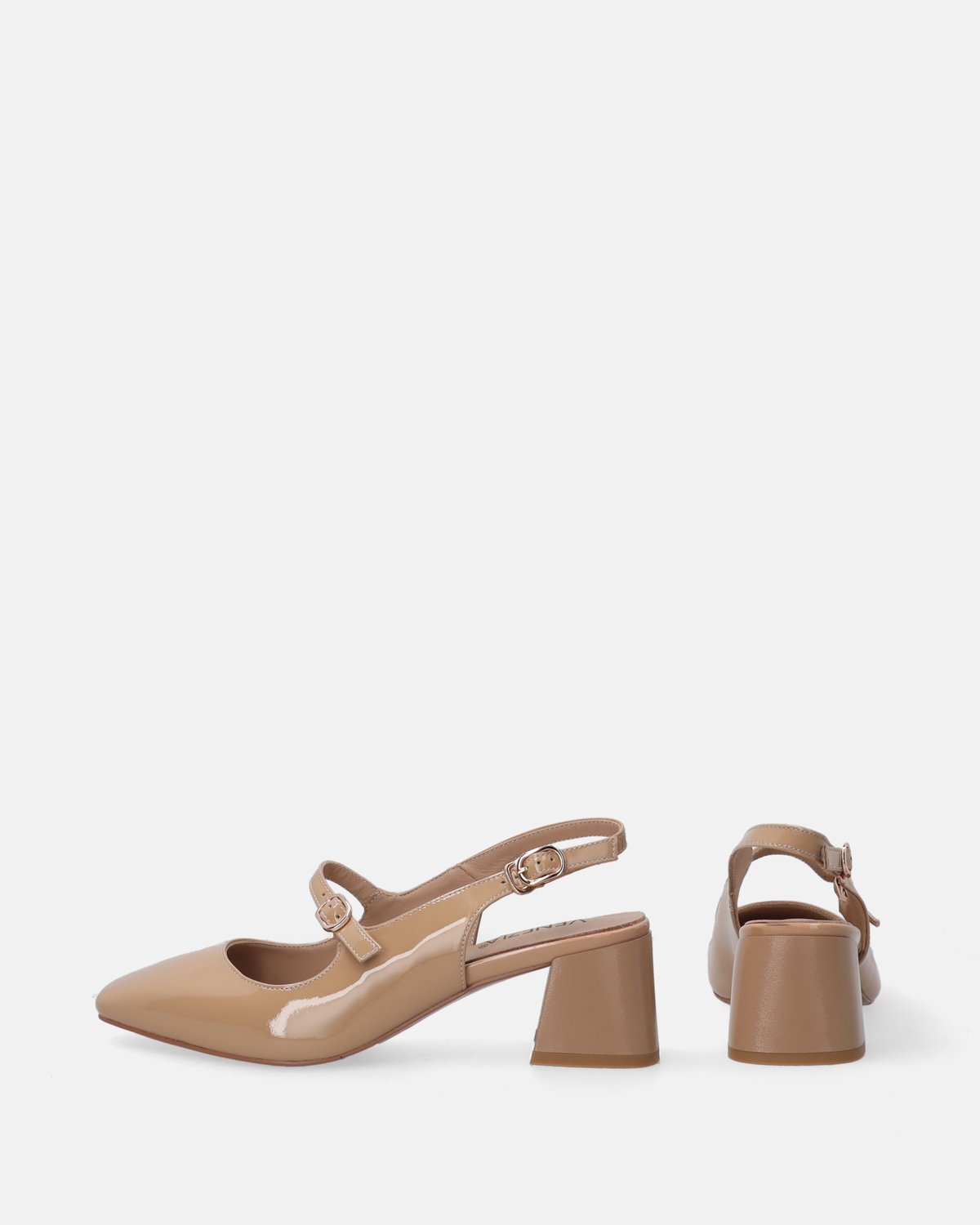 Beige Lakleren Pumps - Blokhak - 5,5 cm - Maat 38