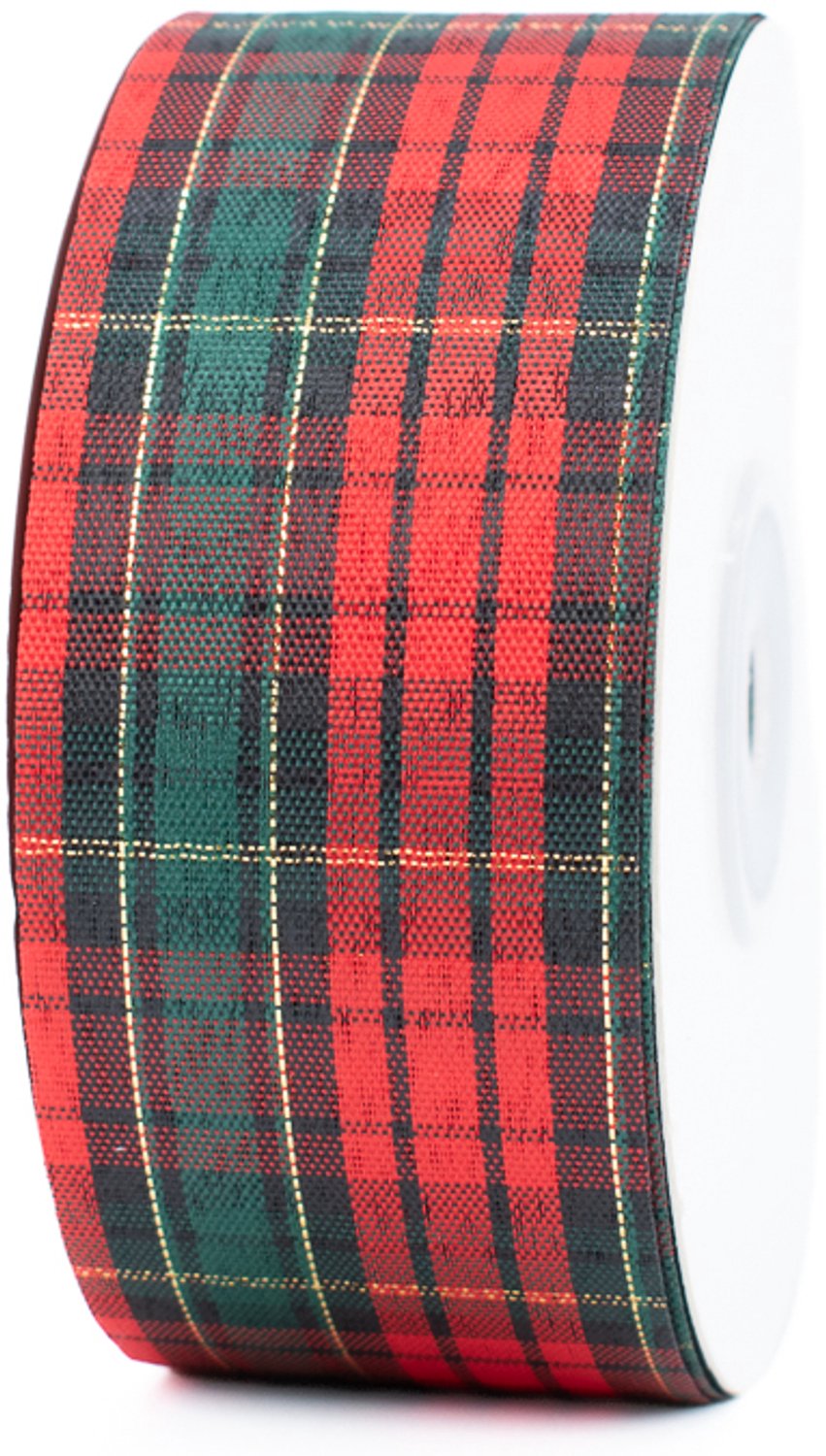 Decoratielint Schotse ruit - cadeaulint - groen rood goud - 40 mm x 45 meter