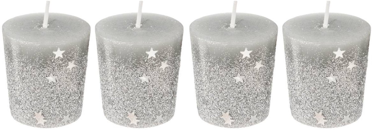 Feeric lights & Christmas 4 Zilveren votief kaarsen - Zilver & Glitters Kaarsjes - 7 branduren - SET van 4 stuks zILVER - Glitters