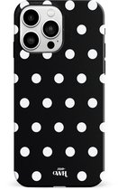 xoxo Wildhearts Polka Dots (Zwart) - Double Layer - Hoesje geschikt voor iPhone 14 Pro hoesje - Hard case met stippen patroon - Beschermhoes - Shockproof case - Stippatroon - Zwart / Wit
