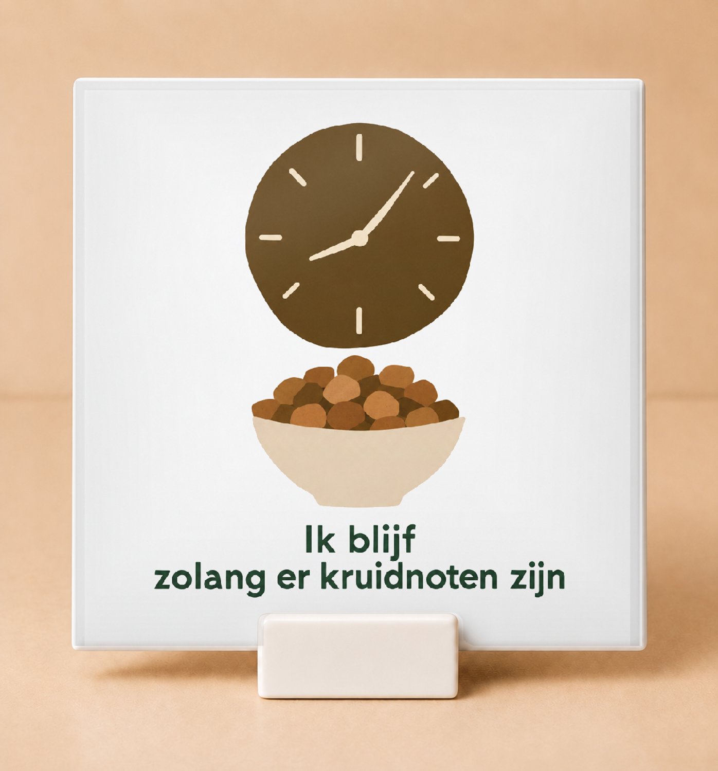 Bedruk King Speelse 'Ik kwam voor de kruidnoten' Tegel – Decoratieve Matisse-stijl Knipvorm voor Sinterklaasfans - 11 x 11 cm met houder Wit