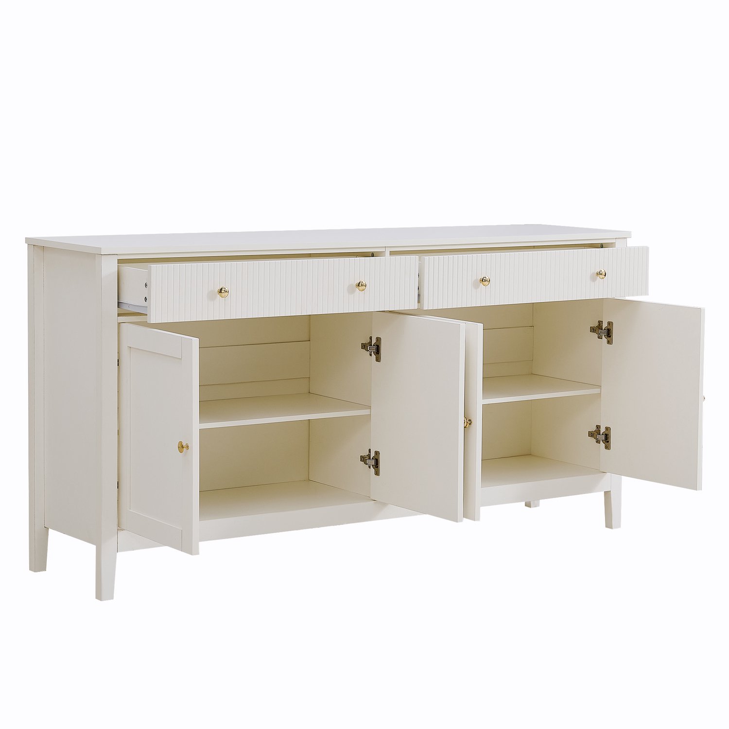 SONNENH Dressoir met 2 ribbelladen, 4 deuren en verstelbare planken - Mat wit - 160 x 40 x 82 cm