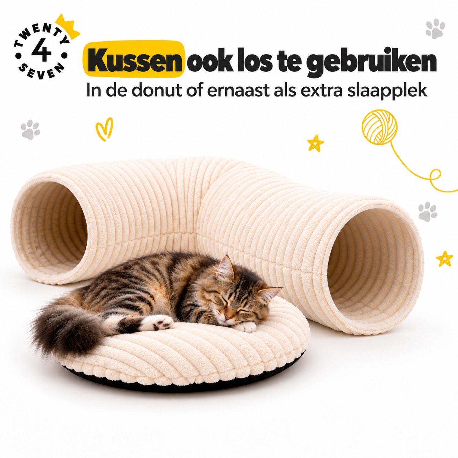 Twenty4seven® Kattentunnel Donut 20-Delig - Opvouwbare Speeltunnel met Kattenspeeltjes en Kattenkruid - Rond Kattenspeelgoed voor Kitten en Kat - Buis 25 cm thumbnail 4