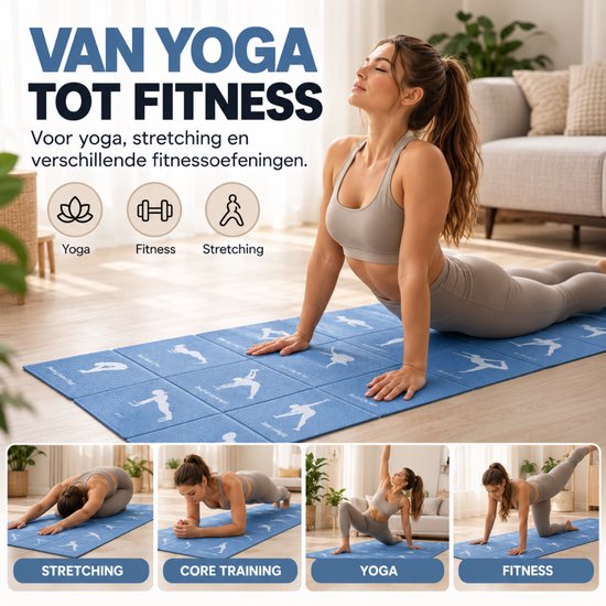 Yogamat - Yogamat Antislip - Fitness mat - Trainingsmat - Mat incl sport oefeningen - Blauw van Yogamat — afbeelding 4