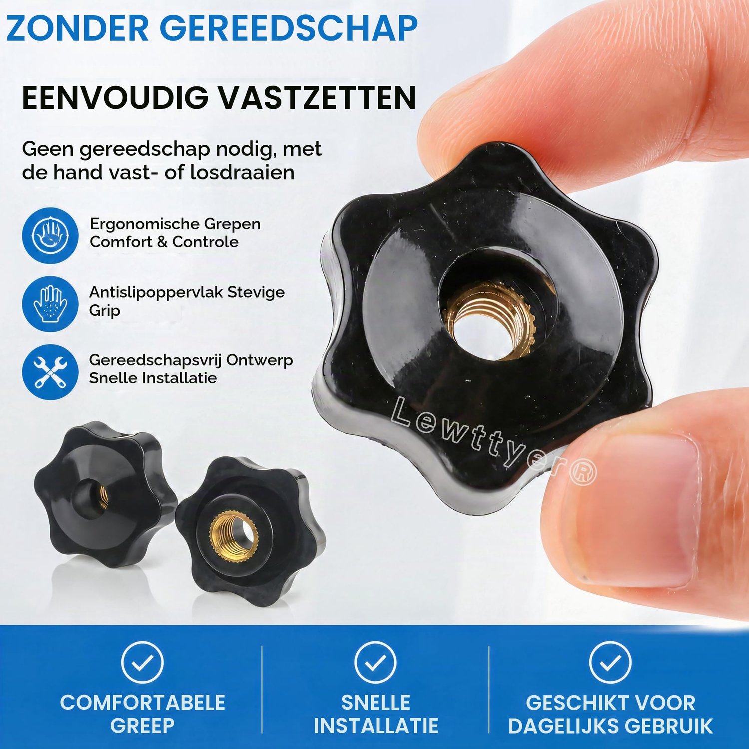 Stergreepmoer M8 - zwarte kunststof - 12 stuks - ideaal voor gereedschapsmachines - ServiceTopper