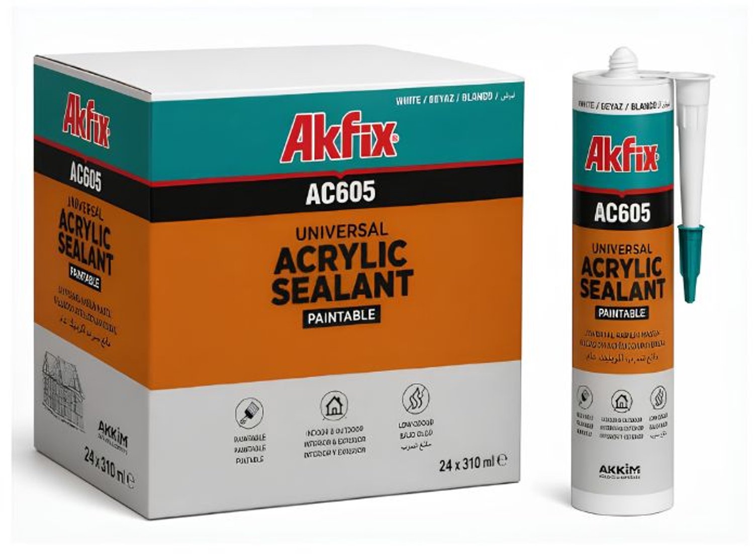 AKFIX AC605 Acrylaatkit Wit 310 ml – Overschilderbaar – 24 stuks