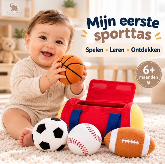 Mini Baby Speelgoed - Sporttas met 4 Zachte Sportballen – Mijn Eerste Sporttas – Motoriek – Speelgoed - Motoriek - Vanaf 6 Maanden - Speelgoed Jongen 1 Jaar van Baby Sonrisa — afbeelding 5
