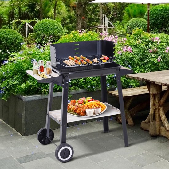 Barbecue - oven - houtskooloven - verstelbare hoogte - met standaard - met wielen - makkelijk schoon te maken - hittebestendig - outdoor accessoire - geschikt voor barbecue, tuin, picknick (zwart, 87*83cm) — afbeelding 4