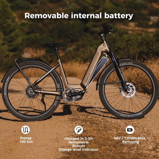 DERUIZ Mica Pro M/L – Elektrische Fiets Dames & Heren – Lage Instap – 250W Middenmotor – 110Nm – 720Wh Samsung Accu – Tot 180 km Actieradius – Enviolo Traploos – Gates Riem – Hydraulische Schijfremmen – 29 Inch – Brons Mat — afbeelding 4