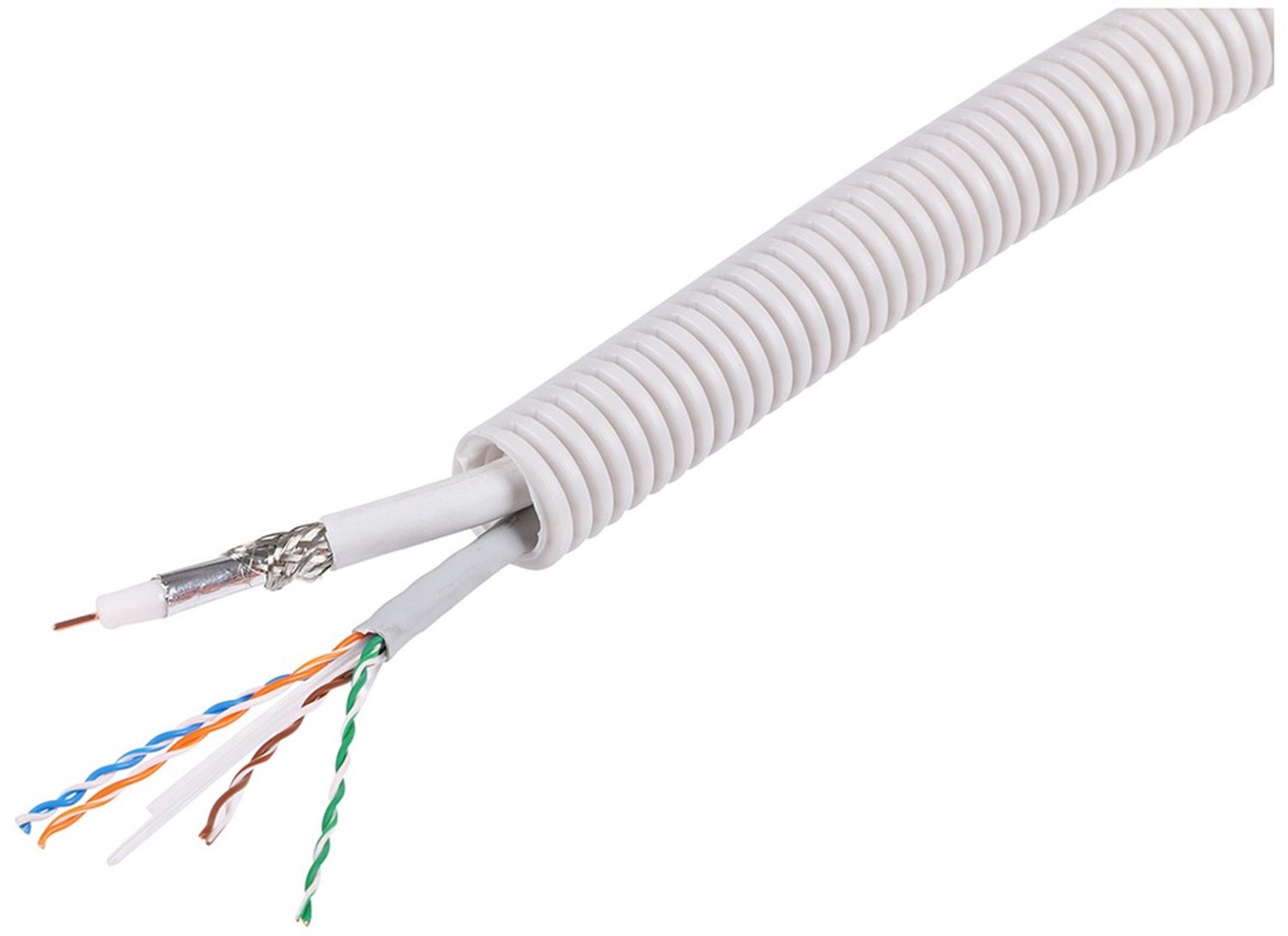 Q-LINK Flexibele voorbedrade buis met UTP CAT6 + coax kabel 19 mm 3/4" grijs 25 m