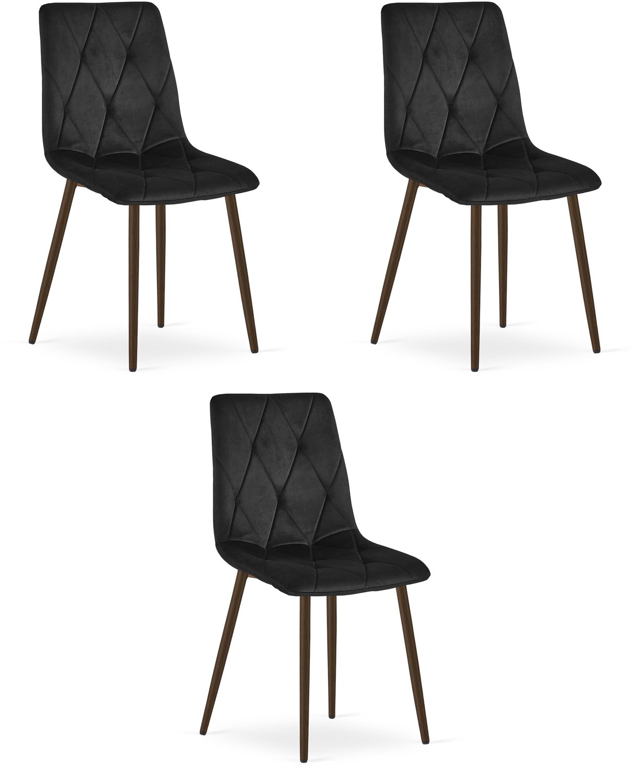 LEOBERT LIBRA Eetkamerstoelen – Set van 3 – Zwart Velvet – Walnootkleurige Houten Poten – Comfortabele Gestoffeerde Zitting – Modern Design – Velvet Stoel voor Woonkamer, Keuken en Eetkamer – Max. 110 kg per Stoel