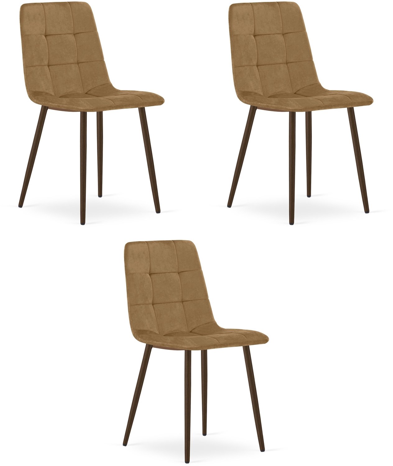 LEOBERT KARA Eetkamerstoelen – Set van 3 – Bruin Velvet – Walnootkleurige Houten Poten – Comfortabele Ergonomische Zitting – Modern Design – Velvet Stoel voor Woonkamer, Keuken en Eetkamer – Max. 110 kg per Stoel