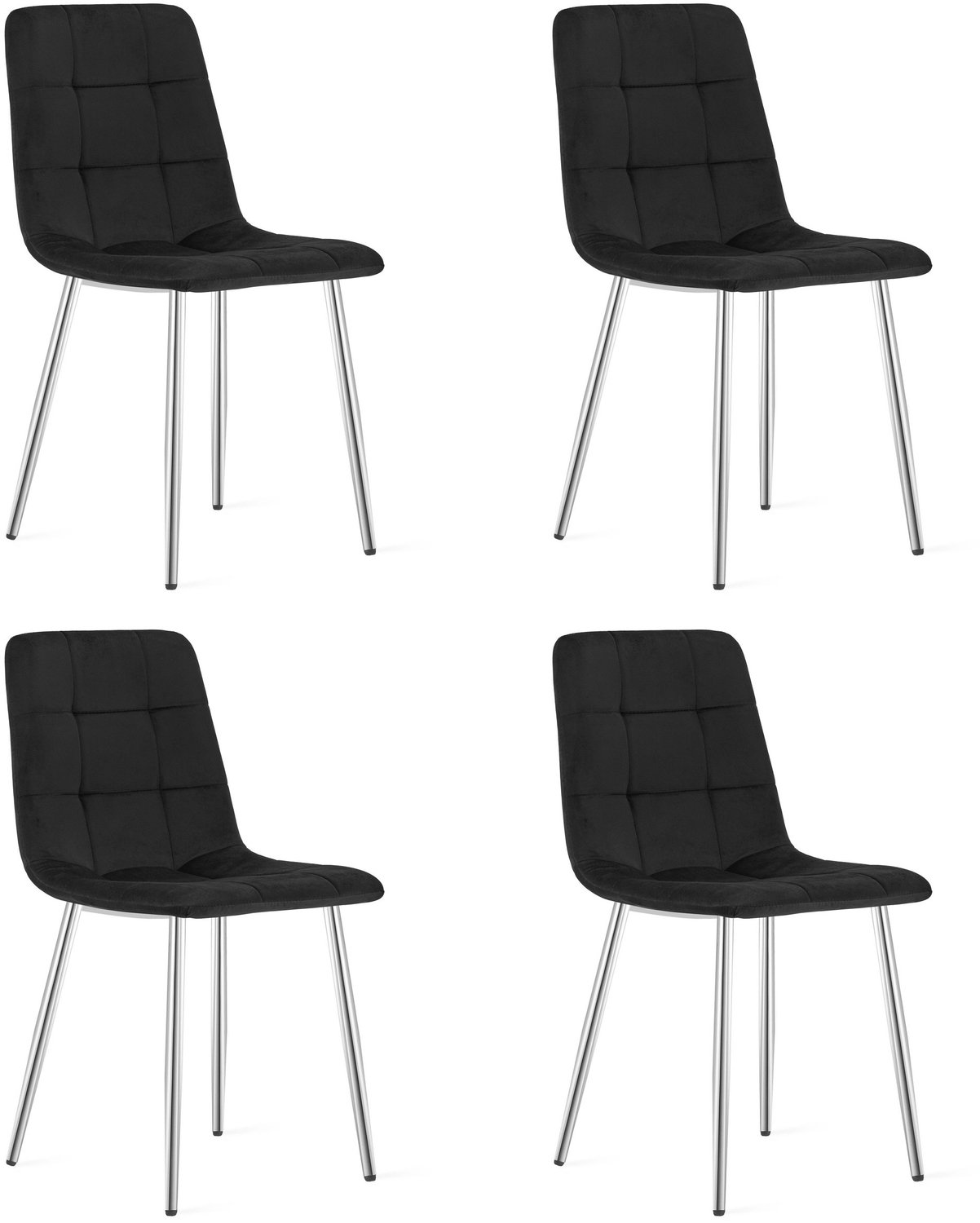LEOBERT KARA Eetkamerstoelen – Set van 4 – Zwart Velvet – Metalen Poten – Comfortabele Ergonomische Zitting – Modern Design – Velvet Stoel voor Woonkamer, Keuken en Eetkamer – Max. 110 kg per Stoel