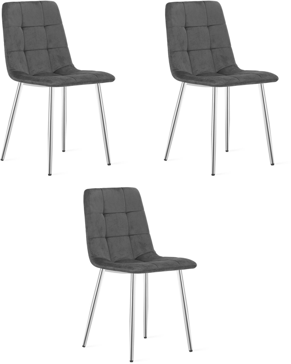 LEOBERT KARA Eetkamerstoelen – Set van 3 – Grijs Velvet – Metalen Poten – Comfortabele Ergonomische Zitting – Modern Design – Velvet Stoel voor Woonkamer, Keuken en Eetkamer – Max. 110 kg per Stoel