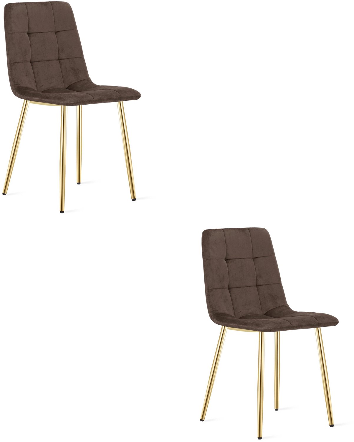 LEOBERT KARA Eetkamerstoelen – Set van 2 – Bruin Velvet – Goudkleurige Metalen Poten – Comfortabele Ergonomische Zitting – Modern Design – Velvet Stoel voor Woonkamer, Keuken en Eetkamer – Max. 110 kg per Stoel