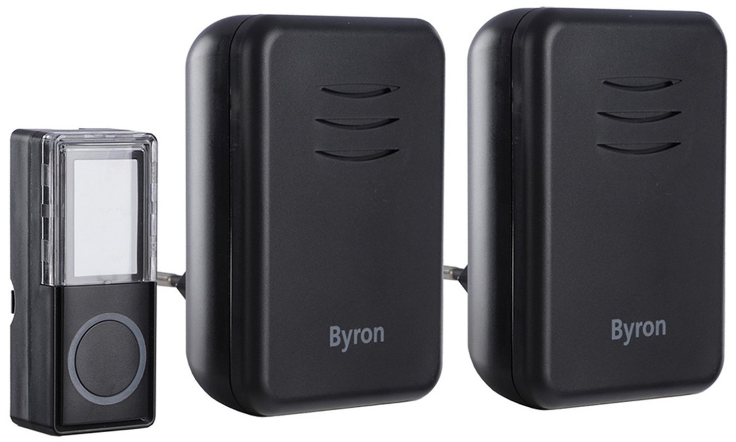 Byron Deurbelset - Draadloze Gong met Plug-in en Draagbare Ontvanger - Bereik tot 150 Meter - 16 Melodieën - 4 Volumeniveaus tot 80 dB - Kleur: Zwart - Eenvoudig te Installeren