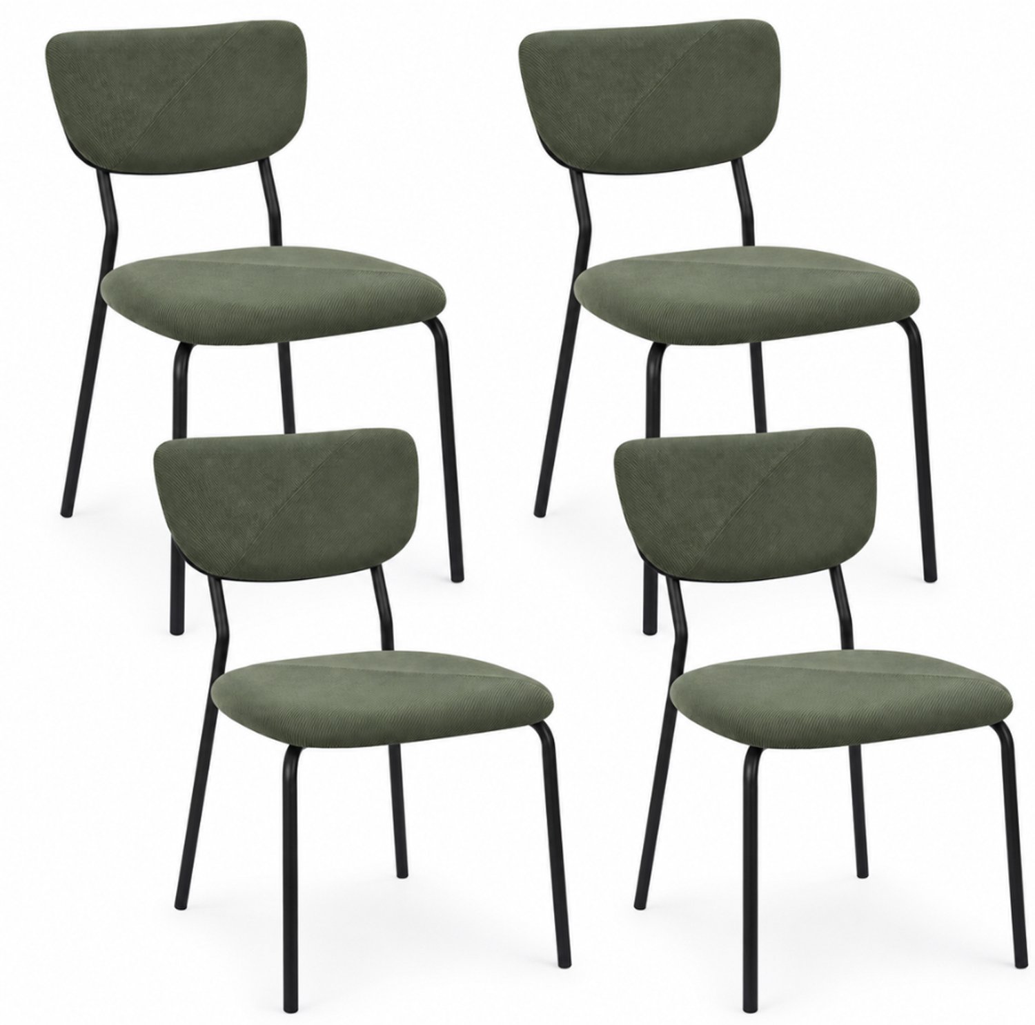 MISOU Stoelen - Set van 4 Dinerstoelen - Eetkamerstoelen Zonder Armleuning - Ribstof - Groen - JULES
