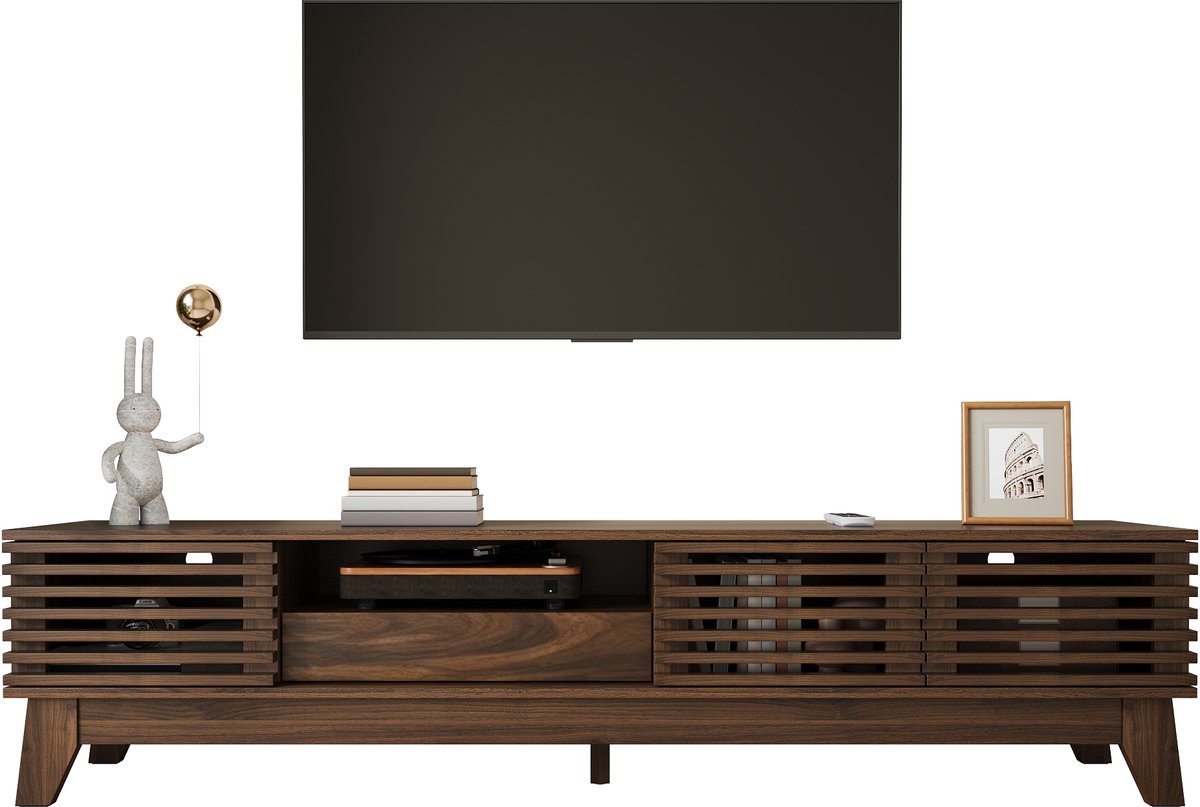 LONG DRAGON - TV-meubel - 3 deuren, lade en open vakken - Front met groeven van MDF - Modern voor woonkamer