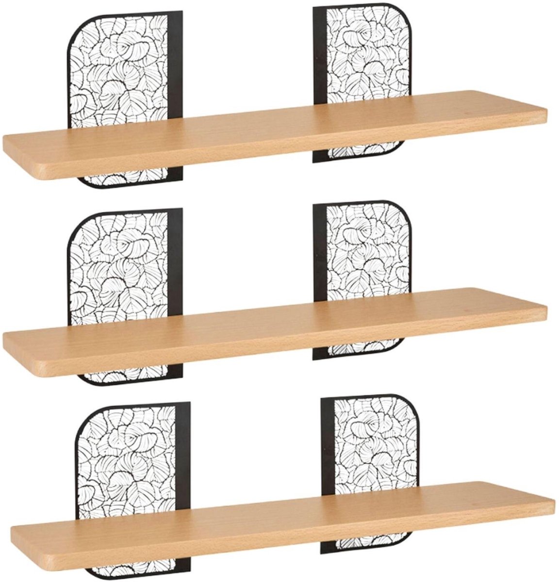 Ostaria Wandplank Hugo - 3x - hout/metaal - zwart/bruin - 55 cm - boekenplank - hangplank