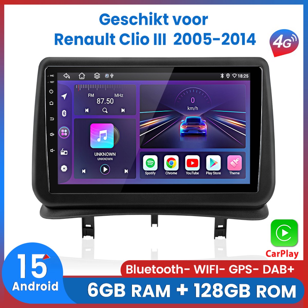 Awesafe Autoradio - Geschikt Voor Renault Clio III 2005-2014 - Ram 6GB+ Rom 128GB - 8 Kern V1PRO Versie - Draadloos Apple Carplay & Android Auto - GPS Navigatie 4G Wifi Bluetooth SWC RDS DSP FM - 2005 2006 2007 2008 2009 2010 2011 2012 2013 2014