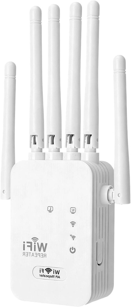 Wi-Fi versterker tot 300 Mbps, eenvoudig te installeren Wi-Fi repeater met 6 antennes, ideaal voor het uitbreiden van je draadloze netwerk en LAN/WAN aansluiting, geschikt voor alle routers