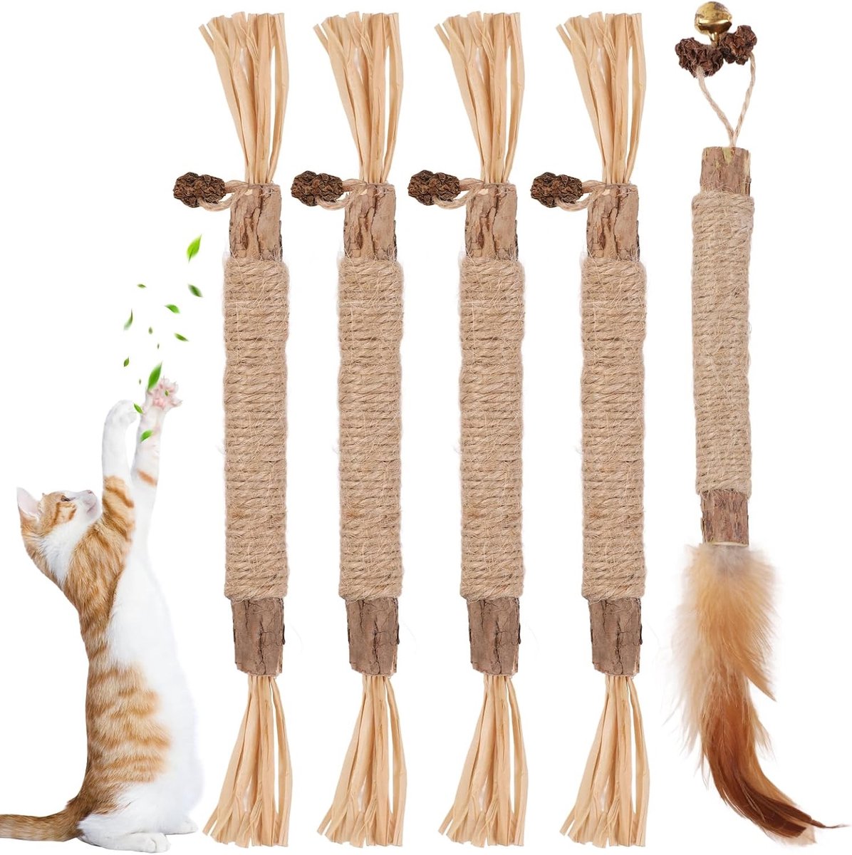 Natuurlijke Organische Kattenkruid Sticks voor Katten, 5 Stuks voor Vermindering van Verveling en Tandreiniging