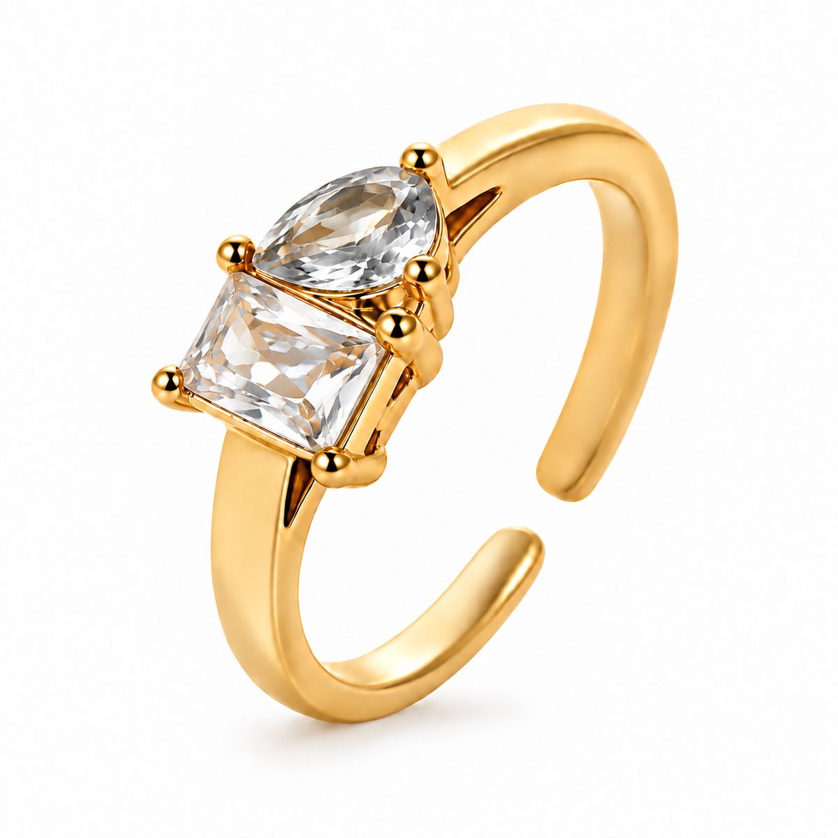 Maevi® Geboortesteen Ring - Maand: April - Kleur: Goud - Onesize / Verstelbaar - Hoge Kwaliteit - Roestvrijstaal / RVS / Stainless Steel - Geboorte Sieraden / Kraamcadeau - Kado - Vrouwen / Dames Sieraad - Verkleurt niet - Incl. Luxe Verpakking