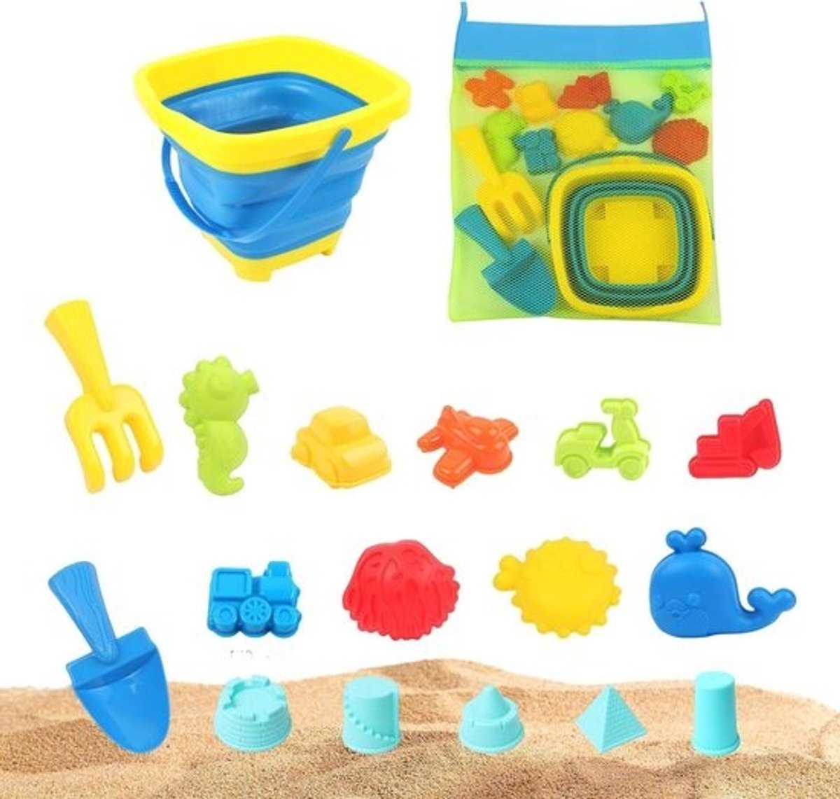 Zomerspeelgoed - Buitenspeelset - Voor speelplezier in de zandbak - Draagbare opslag - 23 x 23 x 6 cm - Meerdere kleuren