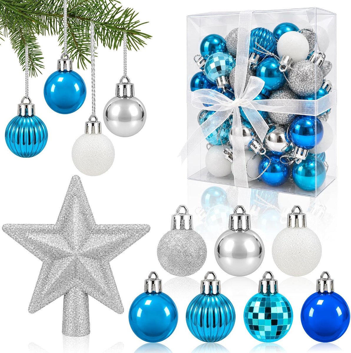 Kerstballen met kleerhanger (blauw)
