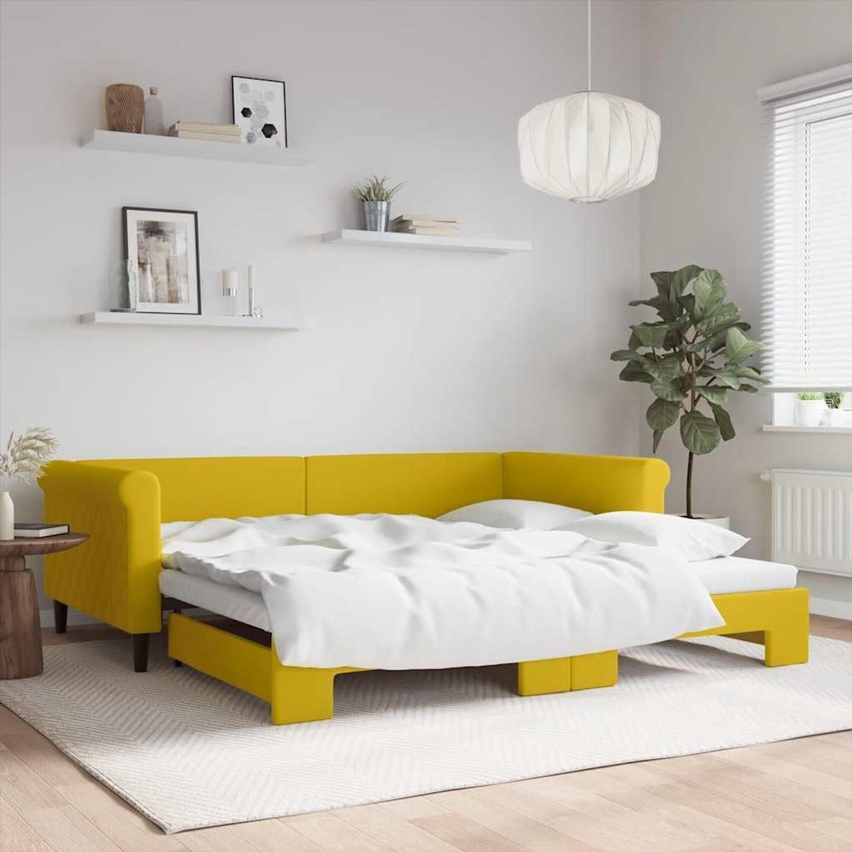2 in 1 slaapbank met onderschuifbed Modern ontwerp Geel 100x200 cm