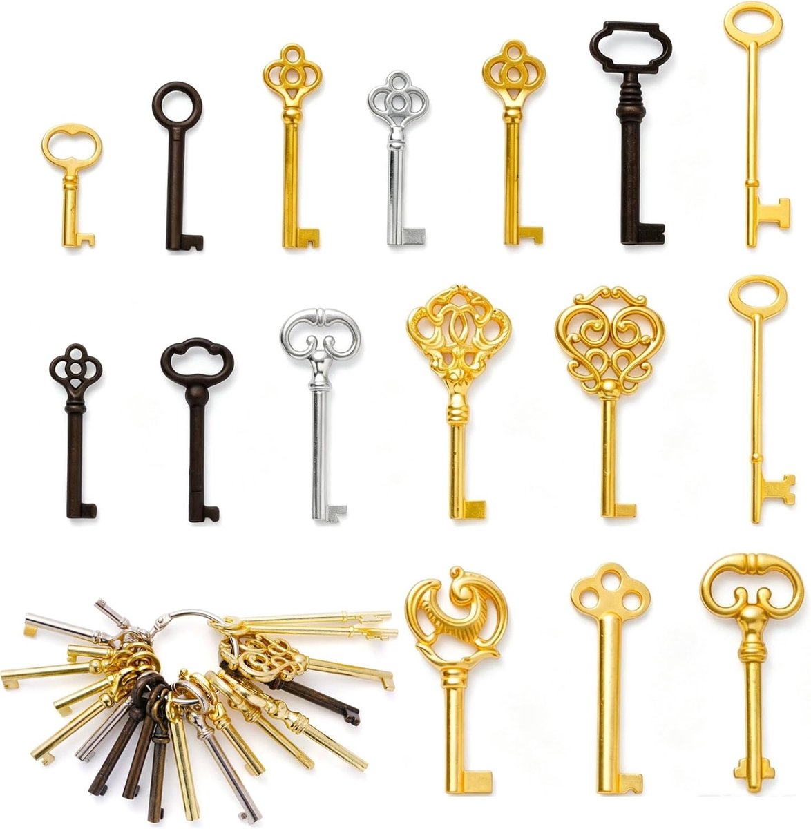 Reservesleutelset, 19 stuks, universele reservesleutelset voor vintage meubels, kastsleutels, decoratieve elementen