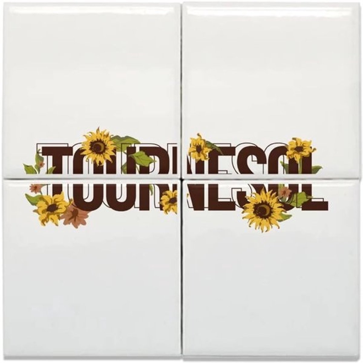 Decoratieve keramische tegels - Bloemen - Zonnebloemdesign - Muurdecoratie - Set van vier tegels - 304 x 304 cm