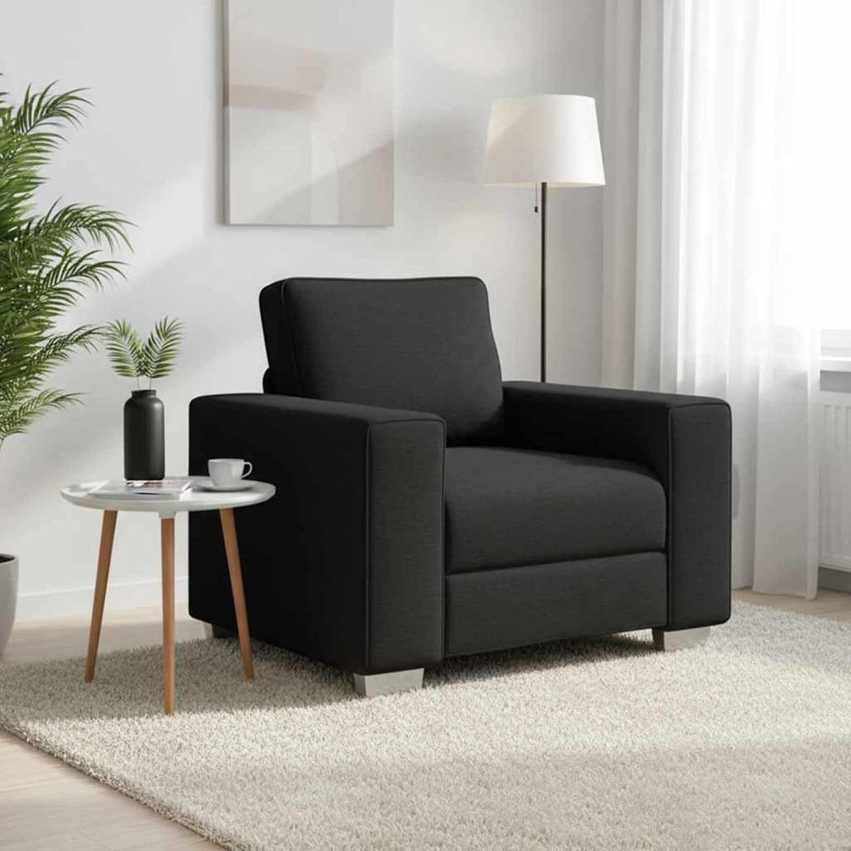 Zitbank van stof in zwart 100 x 80 x 82 cm met brede armleuningen en ademend design voor de woonkamer