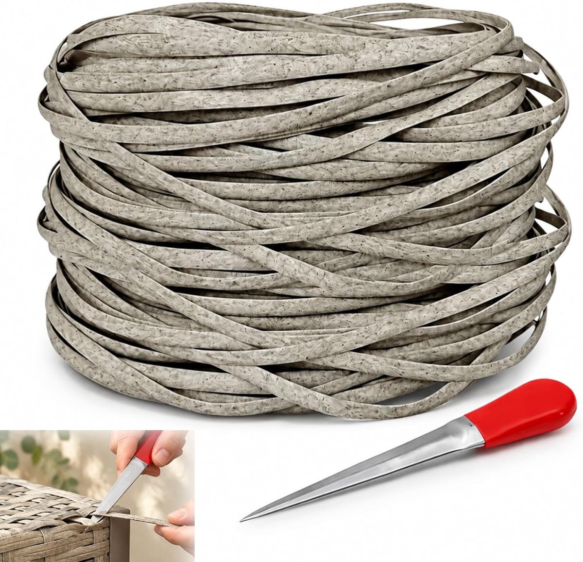 65 m polyrotan reparatie, plat geweven kunststof vlechtwerk met weefgereedschap, PE-rotan plat geweven rotan voor rotan meubels, stoel, tafelmand