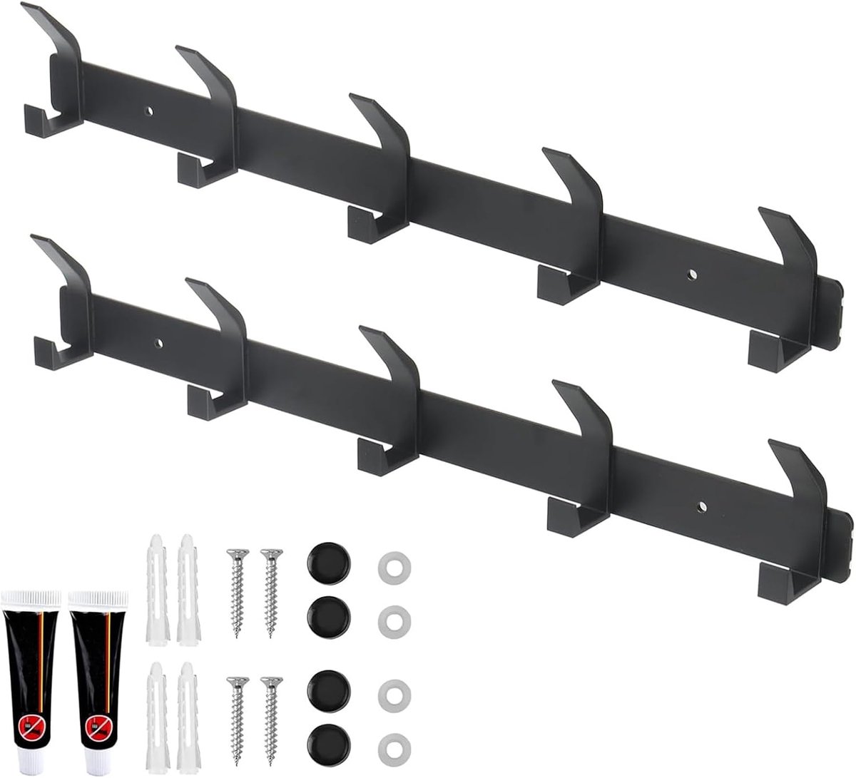 2 Pcs 17 Inch Wardrobe Hooks Black Coat Rack with 5 Hooks Wardrobe Hooks Wall Wardrobe Hooks for Bathroom, Shower - ShopVlot