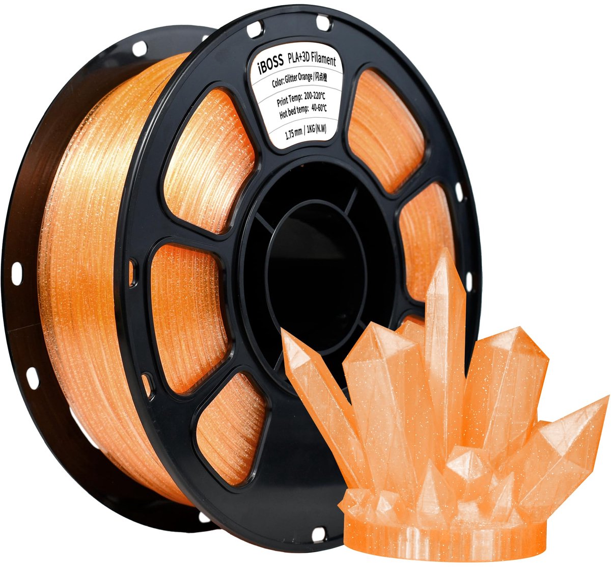iBOSS Transparent Glitter PLA+ Filament 1.75mm, Transparent Orange PLA PLUS 3D Printer Filament, +/- 0.02 mm, 1kg, 2.2 - ShopVlot