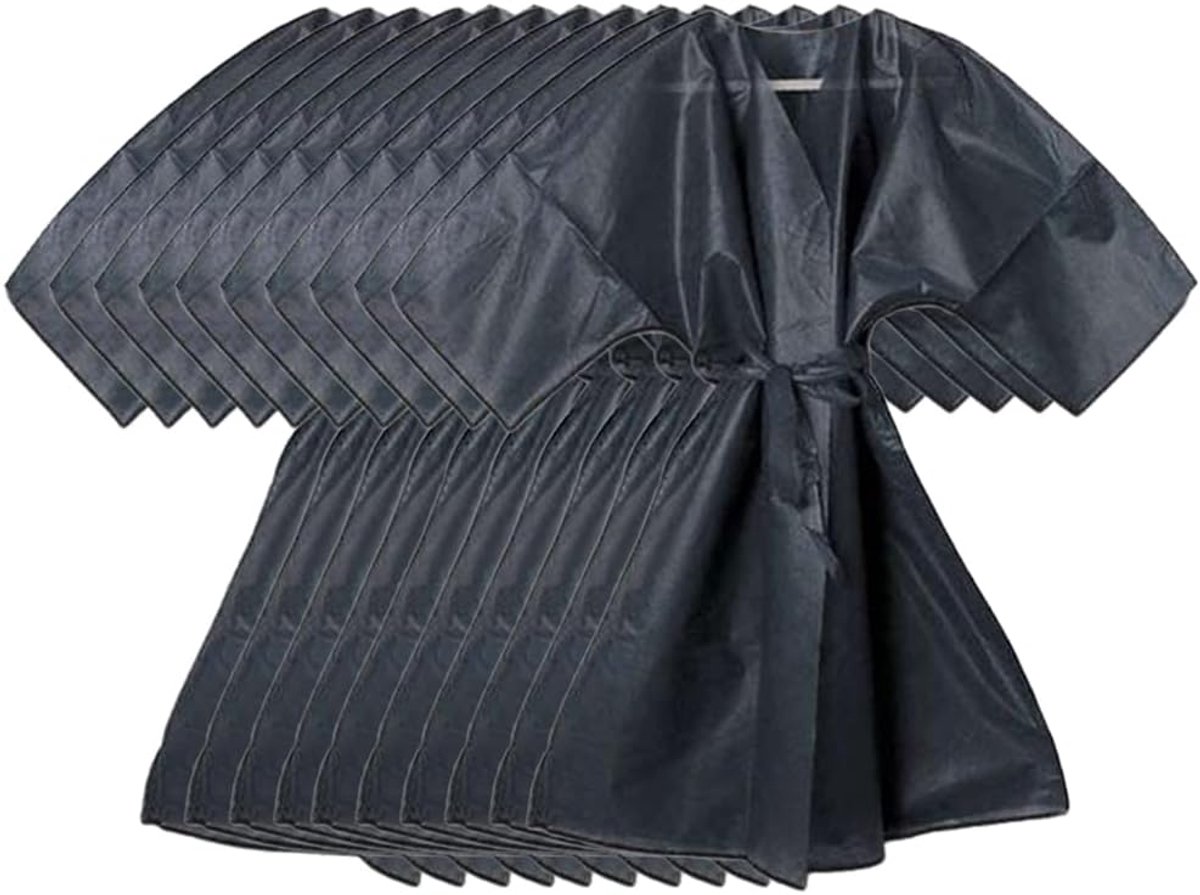 TNT, Pack of 10 Disposable Kimono with Belt for Beautician, Barber and Beauty Centers Black - ShopVlot