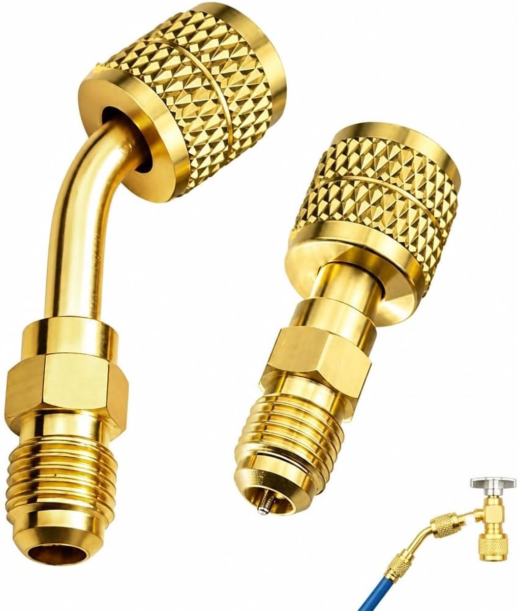 2 stuks adapters van messing met linkse schroefdraad 45° voor koelmiddel R32 + rechte aansluiting 1/4 inch, compatibel - ShopVlot