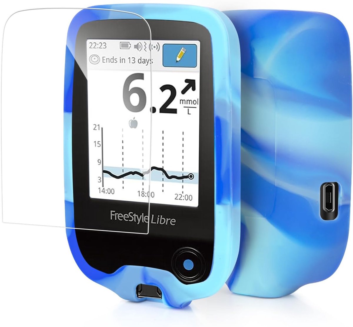 Beschermhoes Freestyle Libre 2 - Silicone Blauw/Wit - Krasbestendig - Inclusief Tempered Glass Screen Protector - ShopVlot