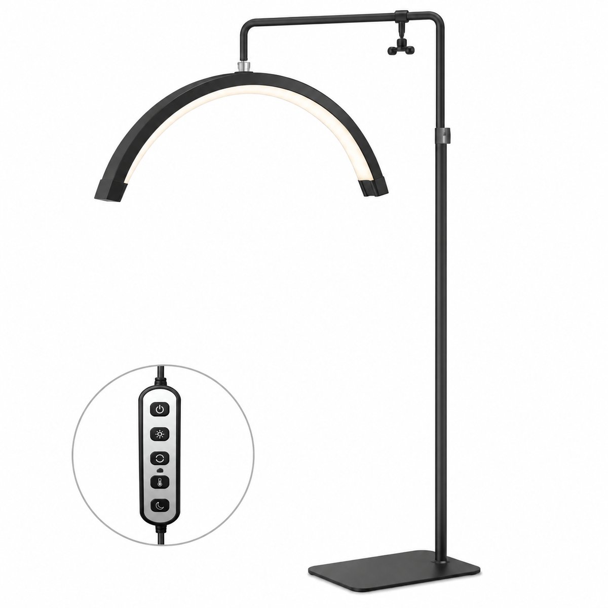 VILIMA - Salonlamp - Halve maan lamp - Lamp voor beautybehandelingen - LED - In hoogte verstelbaar - Zwart - 60x32,5x190 cm