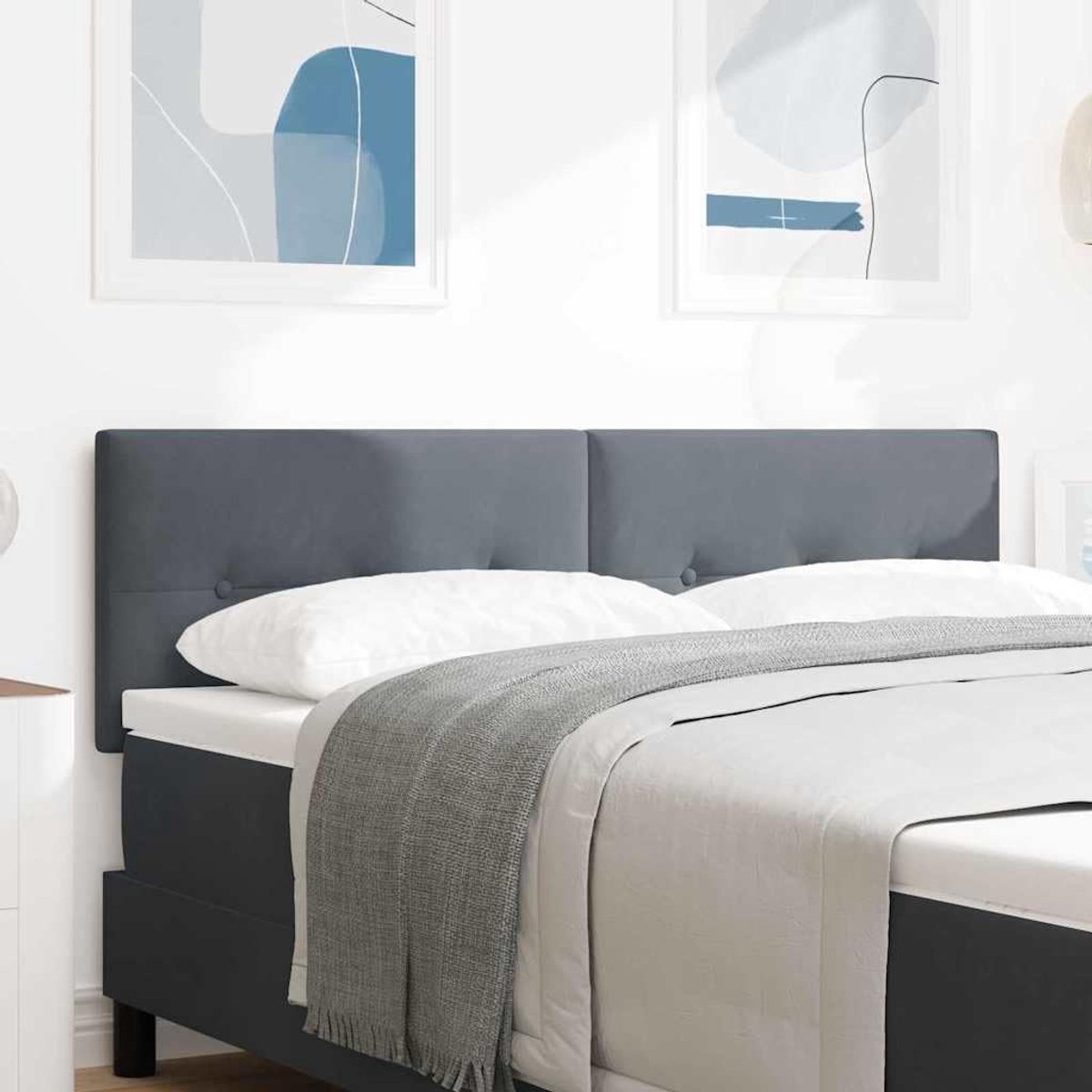 Hoofdeinde voor de slaapkamer donkergrijs fluweel 144 cm in hoogte verstelbaar met frame van hout en massief grenen, schuimvulling en dennenpoten.