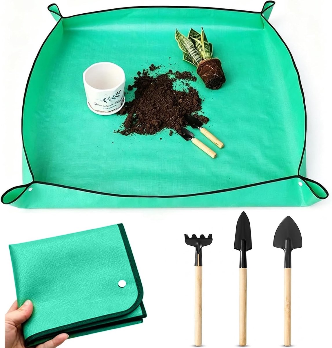 Vouwbare Waterdichte Plantmat 66 x 66 cm met 3 Tuingereedschap voor Herpoten, Verplanten en Onderhoud van Planten